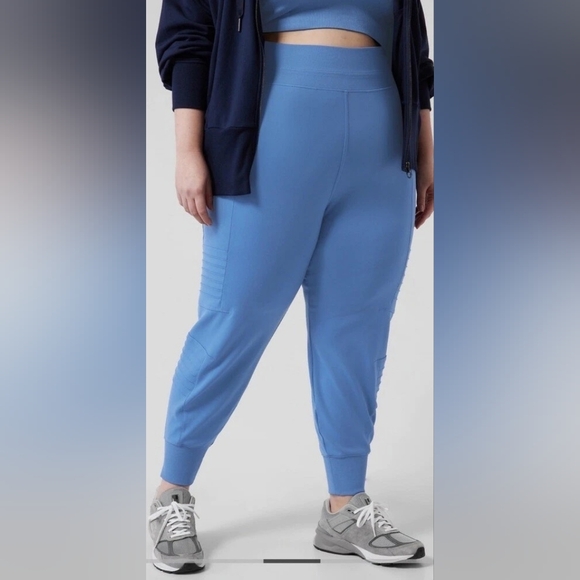 Athleta Pants - Athleta Venice High Rise Moto Joggers Cottage Blue Zip Pockets Sz 1X Athleisure